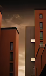two tall buildings with sky and clouds in the background
