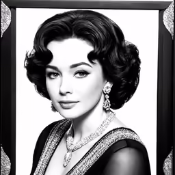 a woman in an ornate frame with jewels on her shoulders