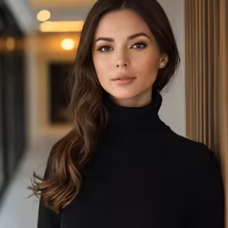 a woman is wearing a black sweater