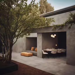 a large outdoor seating area with chairs