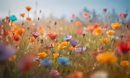 this is colorful flowered field with very long stems
