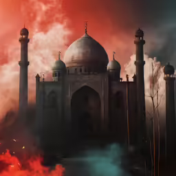 smoke billowing out of a giant building
