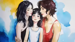 two women and a child are standing together