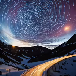 the night sky is filled with many stars as lights go by