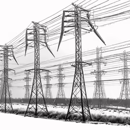 electric poles in the snow by the highway