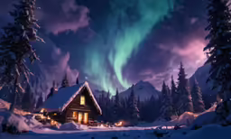 the auroran lights on display over a snowy forest