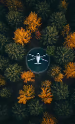 an aerial view shows an airplane in the middle of a wooded area