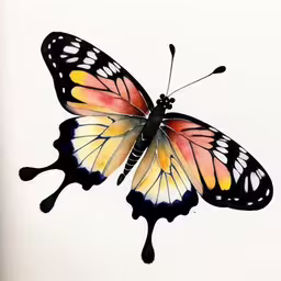 a painting of a butterfly in flight with a white background