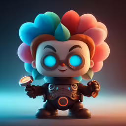 a little clown standing up against a dark background