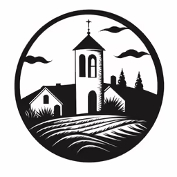 the black and white church with a round frame