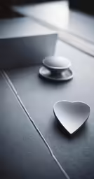 two spoons, one white, are laying on a table