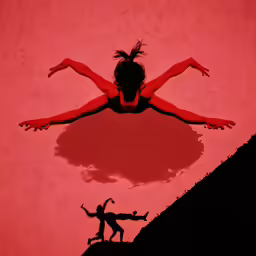a silhouette of a man and woman reaching into the air