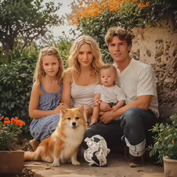 a family and their dog sitting together