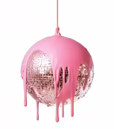 a pink light hanging in the air with pink drip
