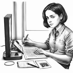 the young lady is writing on her work paper
