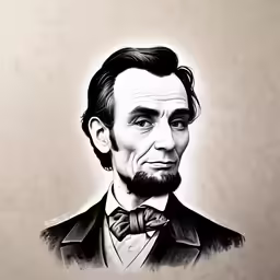 an ink - painting of abraham lincoln wearing a bowtie