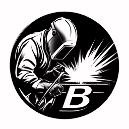 welder welding in a black circle with a white background