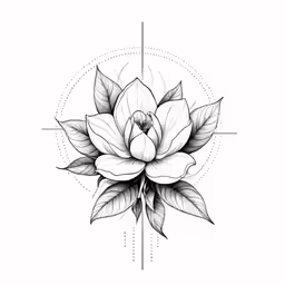 a tattoo design featuring a flower and leaves