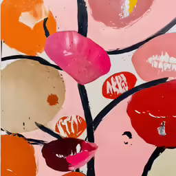 a painting is shown with orange, pink, and red colors