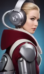 a beautiful blond woman with headphones on her head