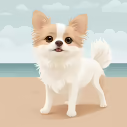 a small dog that is standing in the sand