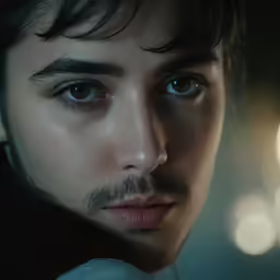 a close up view of a man with dark hair