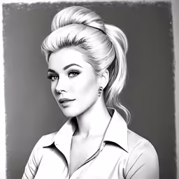 the drawing of a blonde woman in a white shirt