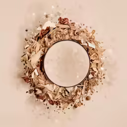 a round frame filled with chopped wood