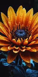 the center of a yellow sunflower with water droplets,a flower with drops of water on it