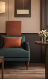 the green chair in this room is empty
