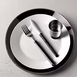 an empty white plate with a silver fork and knife
