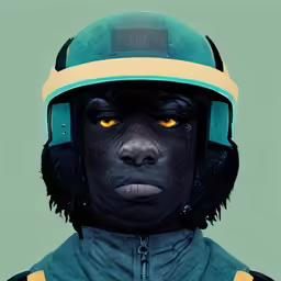 a close - up of a man in a helmet with orange eyes