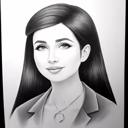 a pencil drawing of a woman wearing a suit