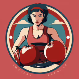 a woman in red top holding a boxing gloves,an illustration of a woman with boxing gloves