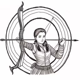 a drawing of an indian woman holding a bow and arrow,a woman holding a bow and arrow in a circle,the girl archer drawing is drawn by hand,a woman holding a bow and arrow,a woman is holding a bow with a knife in her hand