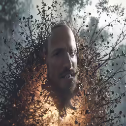 an image of a man with hair and beard covered in water