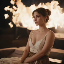 a beautiful woman sitting on top of a bench