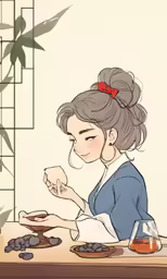 an animation character sitting at a table and eating a cupcake