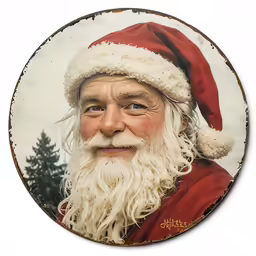 an old fashioned santa claus portrait with snowing on trees
