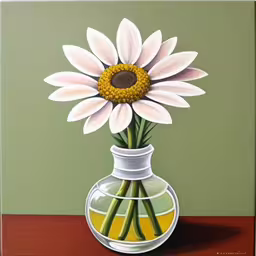 a painting of a white flower in a glass vase