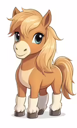 a small pony with long blonde hair and big blue eyes
