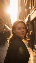 a woman standing outside in the sun