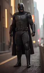 a man dressed as batman walking down a street