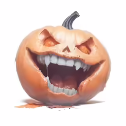 a halloween pumpkin with its mouth open and teeth slightly exposed