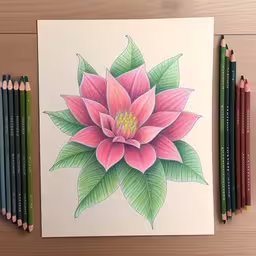 a drawing of a flower with colored pencils on it,this drawing of a flower has been colored