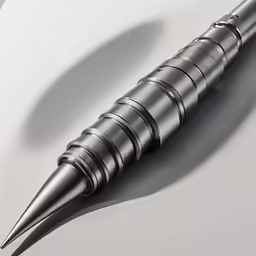 a silver pen is on a white surface