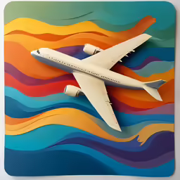 a paper airplane flying over colorful waves