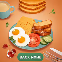 the breakfast meal with toast, eggs, tomato and cucumbers has all been cut into quarters,an illustration of an egg and toast with fruits and vegetables
