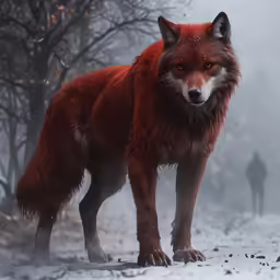 red fox standing in the middle of a snowy forest