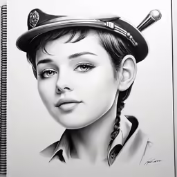 a drawing of a woman with a gun on her forehead
